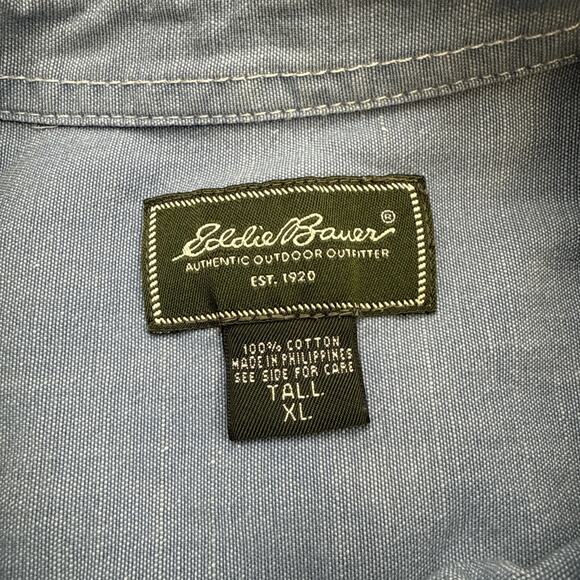 Men’s Eddie Bauer Blue Denim Button Up Long Sleeve Shirt Size Tall XL 100% Linen - Picture 4 of 6